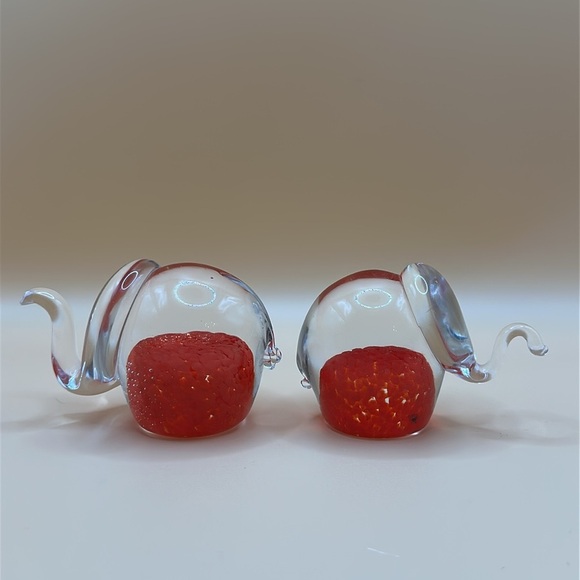 Set of 2 Chech glass figurines happy good luck elephants red. - Picture 5 of 12